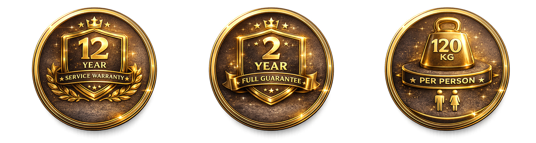 Cool Breeze guarantee, warranty and weight-rating badges